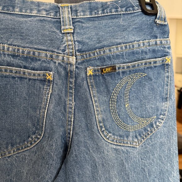 Lee Womens Wide-Leg High-Waist Moon Embroidered Jeans Blue Denim - Picture 6 of 6